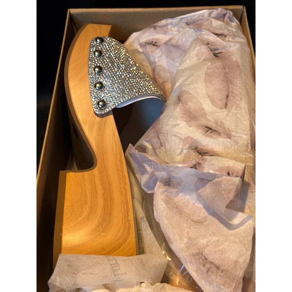 Jessica Simpson Rexile Silver Rhinestone Platform Slide Sandals Clogs 6M NEW